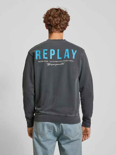 Replay Sweatshirt met labelprint en ronde hals Zwart - 5