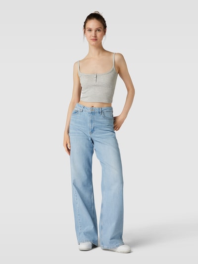 Review Crop Top mit kurzer Knopfleiste Mittelgrau Melange 1