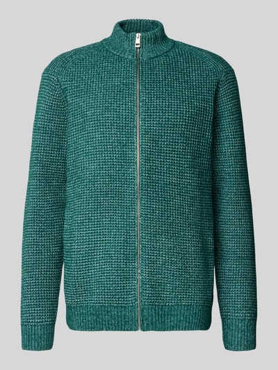 Produktfoto, Regular Fit Strickjacke mit Woll-Anteil von Tom Tailor in melierter Optik, Stehkragen, Reißverschluss, gestrickte Textur