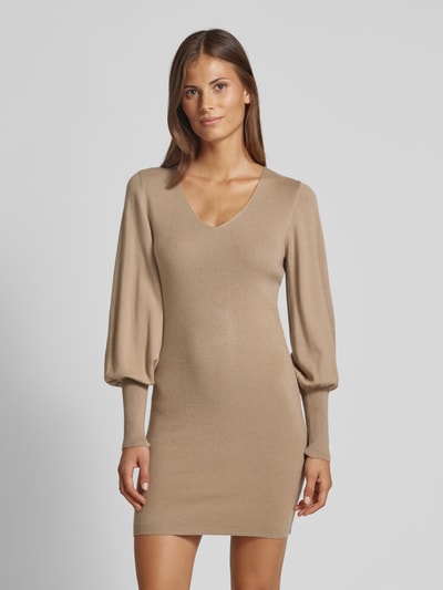 Vero Moda Slim Fit Strickkleid mit Ballonärmel Modell 'HOLLYKARISPUFF' Taupe 4