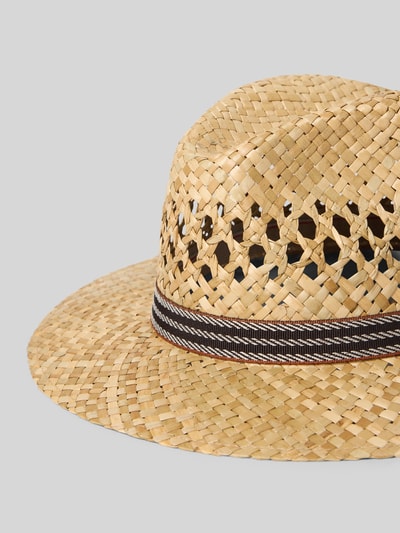 Produktfoto, Strohhut mit Lochmuster von Müller Headwear, słomkowy kapelusz z szerokim rondem, ażurowy wzór, ozdobna taśma