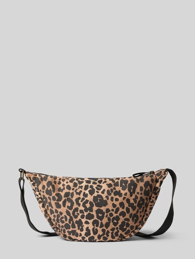 Produktfoto, Fanny Pack mit Allover-Animal-Print von Studio Noos in Beige und Schwarz, Reißverschluss, verstellbarer Schulterriemen, Logo-Stitching, grobe Textur