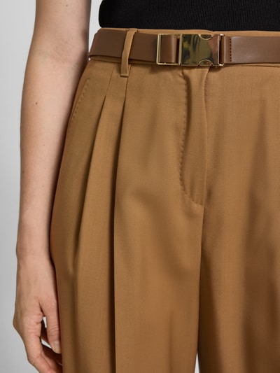 Max Mara Studio Weite Hose aus Schurwoll-Canvas Modell 'BERGAMO' Cognac 3