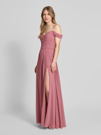 Mascara Abendkleid mit Carmen-Ausschnitt und Gehschlitz Altrosa 1
