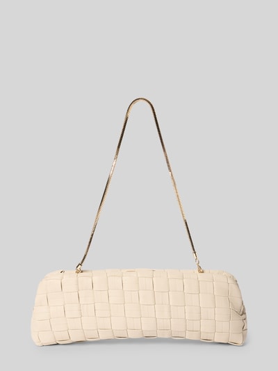 Produktfoto, Clutch mit echtem Kupfer Modell 'Selva' von Mango mit strukturierter beiger Oberfläche und goldenem Schulterriemen, rechteckige Form, Schnallenverschluss, 28x12x3 cm, Schulterriemen 49 cm.