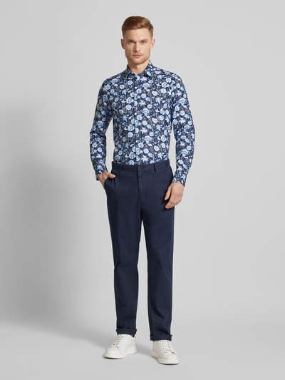 OLYMP Level Five Body fit zakelijk overhemd met bloemenprint, model 'Taviano' Marineblauw - 1