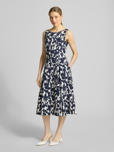 Vera Mont Knielange cocktailjurk met all-over motief Marineblauw - 1