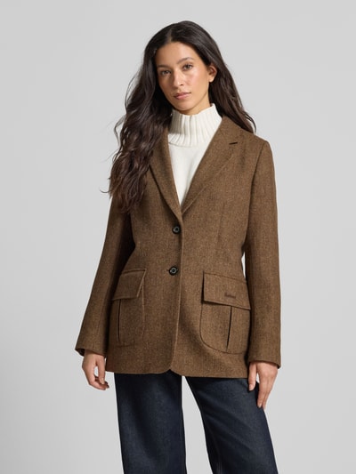 Barbour Długi żakiet o kroju shaped fit z czystej wełny model ‘ELM’ Koniakowy 4