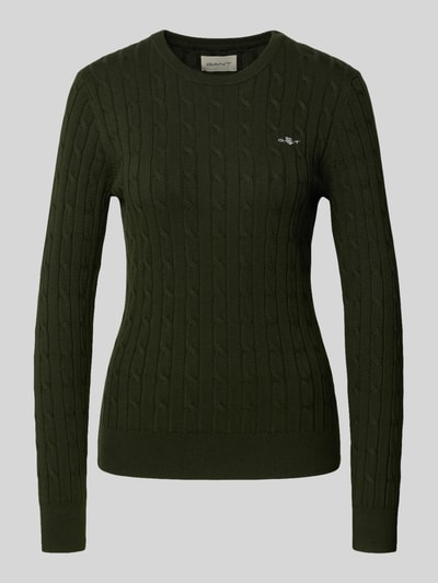 Gant Strickpullover mit Zopfmuster Dunkelgruen 2