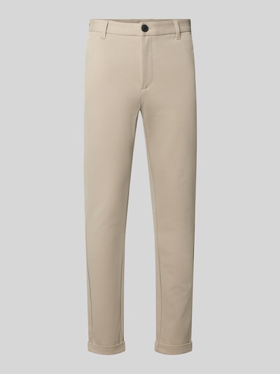 Produktfoto, Slim Fit Stoffhose mit umgeschlagenen Hosenbeinen von Lindbergh, beige, elastischer Material-Mix mit Viskose-Anteil, glatte Textur