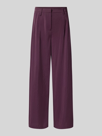 Produktfoto, Wide Fit Hose mit Bundfalten von Stefanel aus Modal-Mix in dunklem Lila, glatte Oberfläche, Bundweite 34 cm, Innenbeinlänge 83 cm