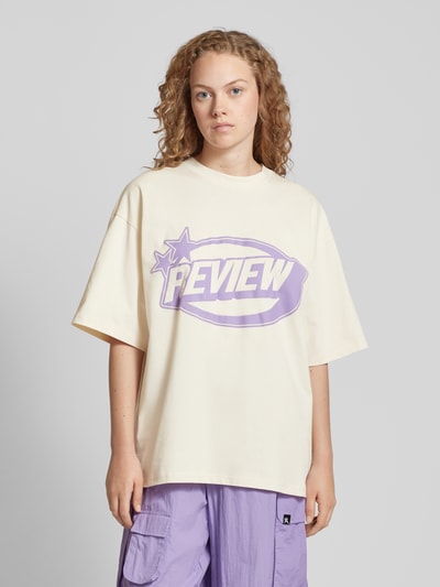 Review Oversized T-shirt met labelprint Ecru - 4