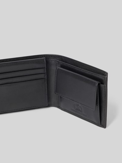 Produktfoto, Portemonnaie aus Rindsnappa mit Münzfach von Valentino Bags, unifarben schwarz, rechteckig, Logo-Prägung, Karten- und Münzfach, glatte Nappaleder-Textur