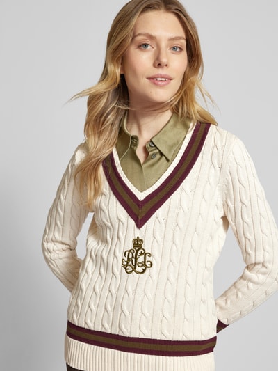 Lauren Ralph Lauren Gebreide pullover met V-hals, model 'MEREN' Offwhite gemêleerd - 3