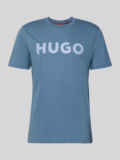 Produktfoto, Regular Fit T-Shirt aus reiner Baumwolle Modell 'DULIVIO' von HUGO, gładki niebieski jersey, nadruk z logo, krój regular fit
