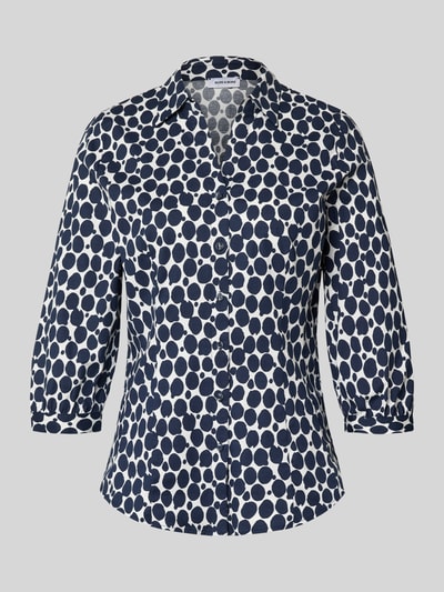 Produktfoto, Regular Fit Bluse mit V-Ausschnitt und 3/4-Arm von More & More, mieszanka bawełny i elastanu, kołnierzyk koszulowy, wzór na całej powierzchni