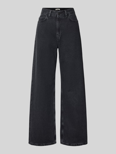 Produktfoto, Wide Leg Jeans im 5-Pocket-Design Modell 'Jane' von Carhartt Work In Progress, czarna bawełna, krój wide fit, zapięcie na guzik i zamek błyskawiczny, szerokość w rozmiarze 27: 37 cm, długość wewnętrzna nogawki w rozmiarze 27: 78 cm