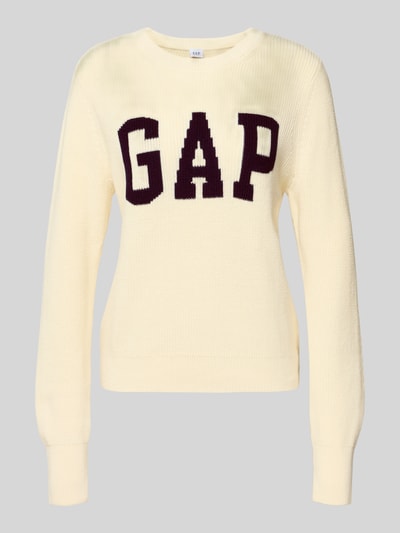 GAP Sweter z dzianiny z logo i okrągłym dekoltem Biały 2