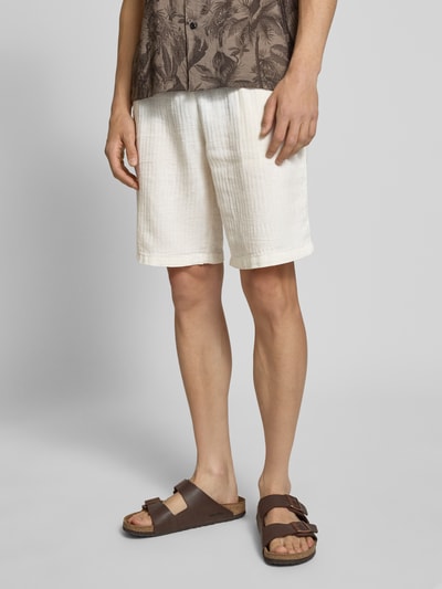 Blend Regular fit korte linnen broek met tunnelkoord, model 'MORGAN' Wit - 4