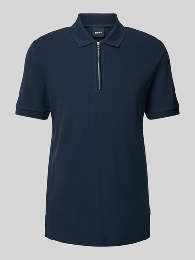 BOSS Koszulka polo o kroju regular fit z zamkiem błyskawicznym model ‘Paras’ Granatowy 2