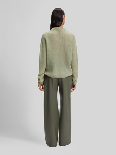 BOSS relaxed fit pullover van wolmix met opstaande kraag Lindegroen - 5