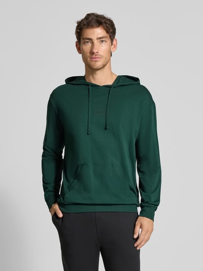 HUGO Bluza z kapturem o kroju regular fit z mieszanki bawełny model ‘LAZE’ Ciemnozielony 4