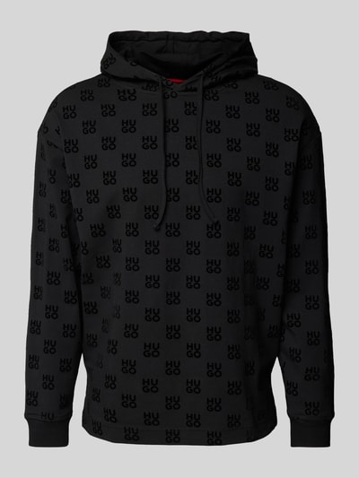 HUGO Hoodie met labelprints, model 'Flock' Zwart - 2