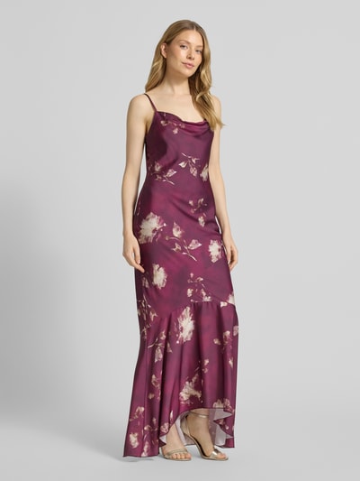 Rinascimento Sukienka wieczorowa z cienkimi ramiączkami i kwiatowym nadrukiem na całej powierzchni Bordowy 1