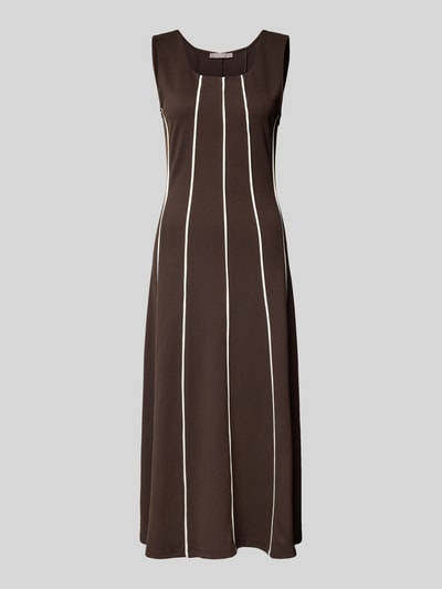 Produktfoto, Midikleid aus Viskose-Mix mit Karree-Ausschnitt von Christian Berg Woman Selection, braun mit weißen Längsstreifen, A-Linie, glatte Textur