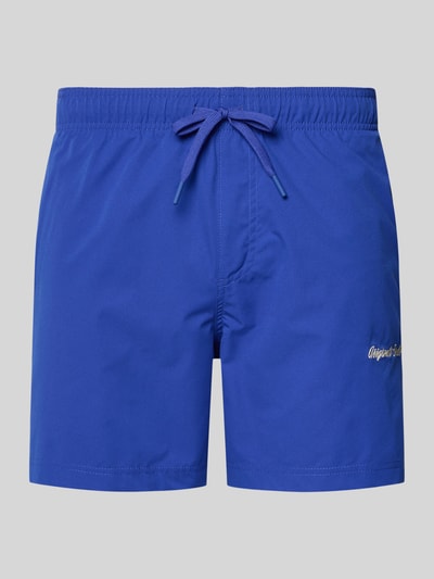 Produktfoto, Badehose mit Label-Stitching Modell 'MAUI' von Jack & Jones in kräftigem Blau, Regular-Fit, elastischer Bund, Tunnelzug, glatte Struktur
