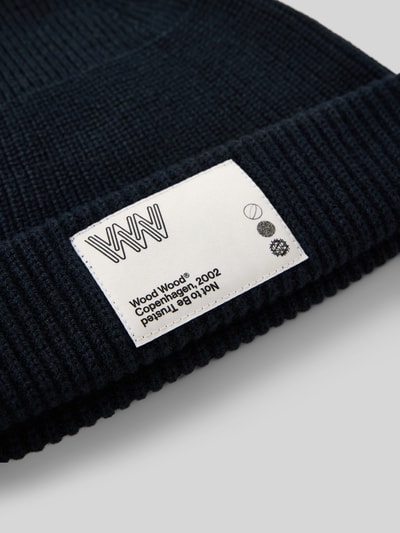 Wood Wood Regular fit muts van wolmix met logopatch, model 'Milo' Marineblauw - 2