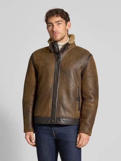 Strellson Regular fit leren jack van echte lamswol, model 'SHELTER' Cognac - 4