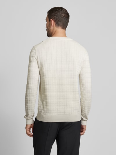 HUGO Strickpullover mit Strukturmuster Modell 'Scoult' Offwhite 5