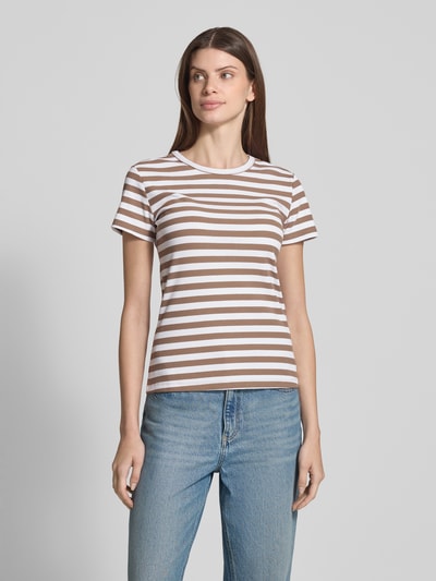 Christian Berg Woman T-Shirt in Ripp-Optik mit Rundhalsausschnitt Mittelbraun 4