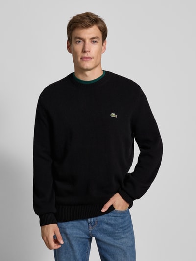 Lacoste Regular fit gebreide pullover van pure wol Zwart - 4