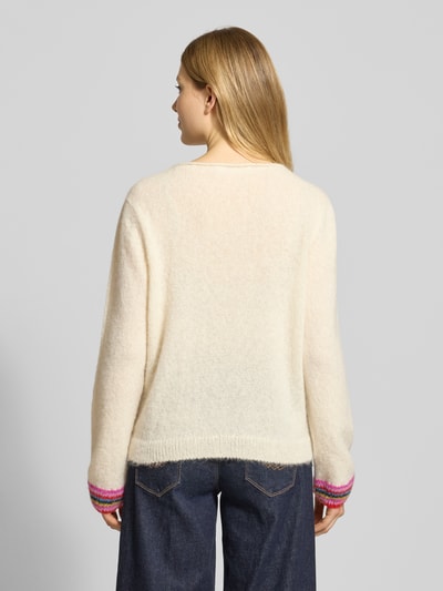 Lanius Sweter z dzianiny z mieszanki wełny z alpaki z haftem Écru 5