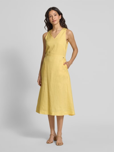 BOSS Orange Midikleid mit V-Ausschnitt Modell 'Dasico' GELB 4