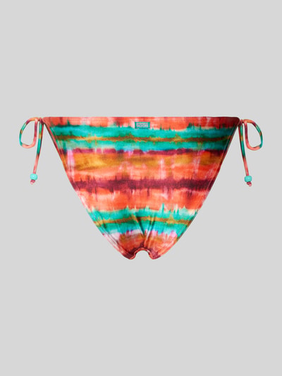 Produktfoto, Slim Fit Bikini-Hose mit Zierbesatz Modell 'Massa Solaya' von Banana Moon im bunten Streifenmuster, elastischer Material-Mix