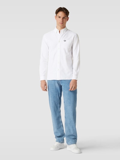 Fred Perry Freizeithemd mit Button-Down-Kragen Modell 'Oxford' Weiss 1