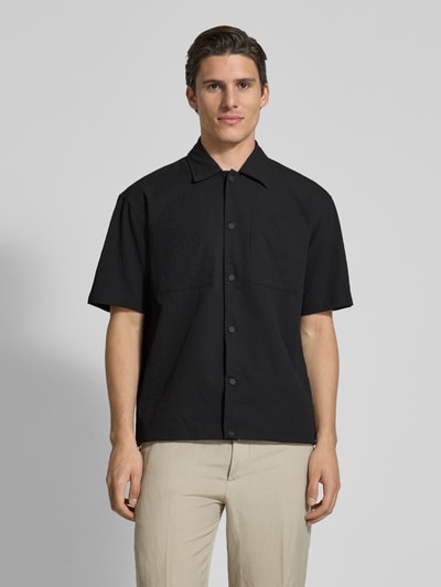 JAKE*S STUDIO MEN Regular Fit Freizeithemd mit Strukturmuster Black 4