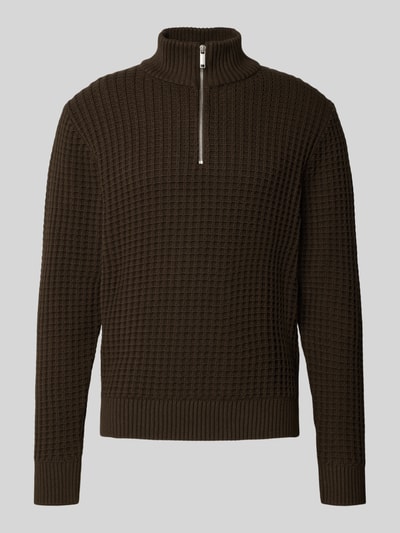 SELECTED HOMME Regular Fit Troyer in Waffel-Struktur Modell 'TOM' Schoko 2