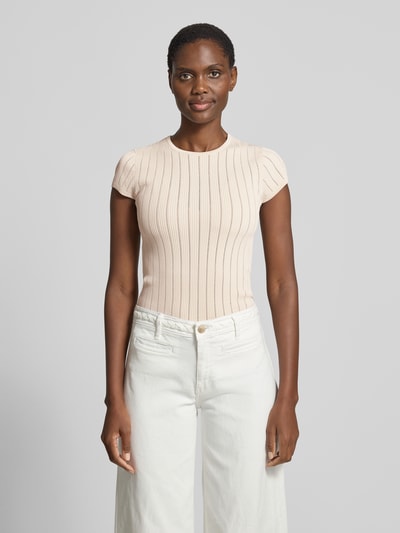 GUESS T-Shirt in Pointelle-Optik mit Rundhalsausschnitt Beige 4