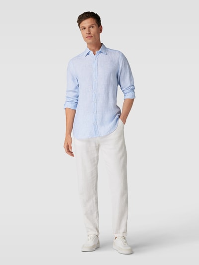 Windsor Hemd aus Leinen mit Streifenmuster Modell 'Lapo' Hellblau 1