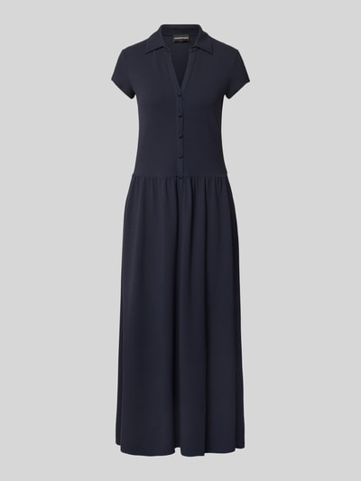 Produktfoto, Midikleid aus Viskose-Mix von Emporio Armani in Dunkelblau mit Knopfleiste, Umlegekragen, taillierter Passform, Kurzarm