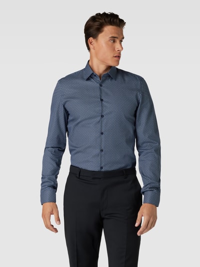 Jake*s Slim Fit Zakelijk overhemd met fijn all-over motief Marineblauw - 4