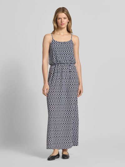 Frauenmodel trägt Maxikleid aus Crêpe Modell 'WINNER LIFE' von Only, Optik: Allover-Muster, Tailliert, Maxi-Länge, Rundhals-Ausschnitt, Spaghettiträger, elastisches Taillenband, Materialverarbeitung: Crêpe, Ganzkörperansicht von vorne.