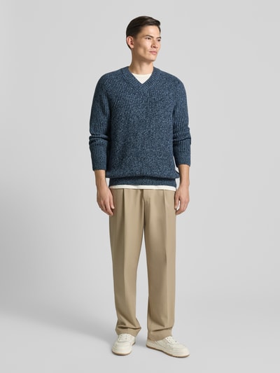 BOSS Orange Shaped fit gebreide pullover van scheerwolmix, model 'KARINET' Marineblauw - 1