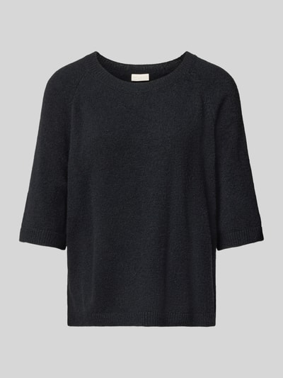 Milano Italy Sweter z dzianiny z rękawem o dł. 3/4 Czarny 2