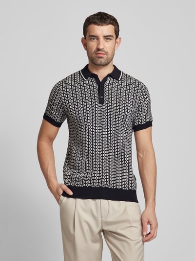 Strellson Slim fit poloshirt met all-over motief, model 'Kito' Marineblauw - 4