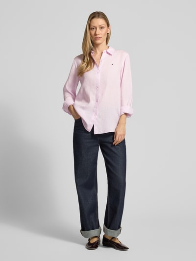 Tommy Hilfiger relaxed fit blouse met lange mouwen van puur linnen Felroze - 1